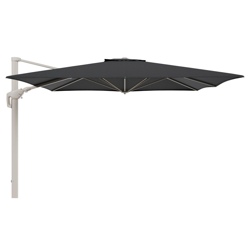 Parasol pendant Minore avec fonction tilt en aluminium beige et toile de parasol All Weather Sunbrella® Luxe Chartres Sooty - Lg.1: 350 x Lg.2: 350 cm (sans pied de parasol