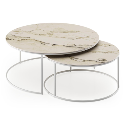 Fano loungetafels in wit aluminium en colorado dunes volkeramiek - Dia. 85/65 x H 35/30 cm