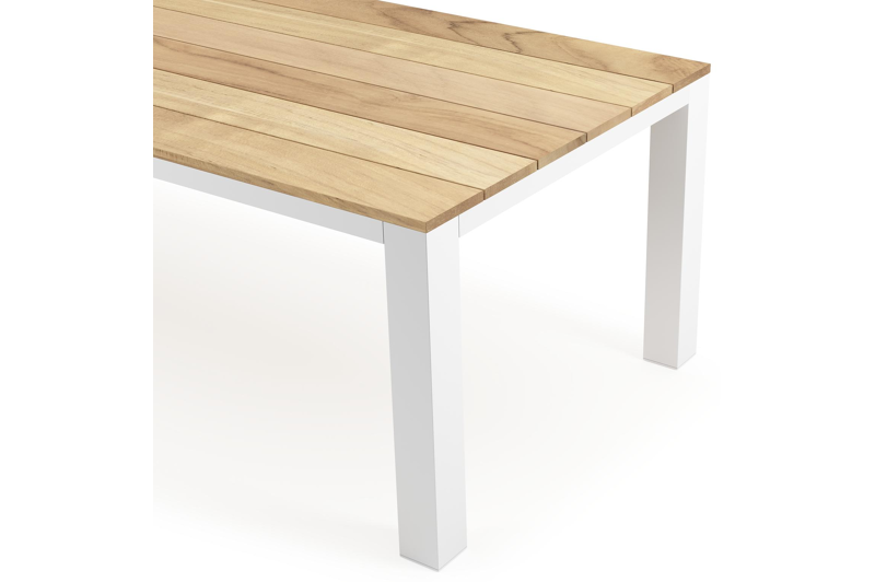 Table de jardin Nano en aluminium blanc et teck - Lg 280 x Larg. 110 x H 75 cm