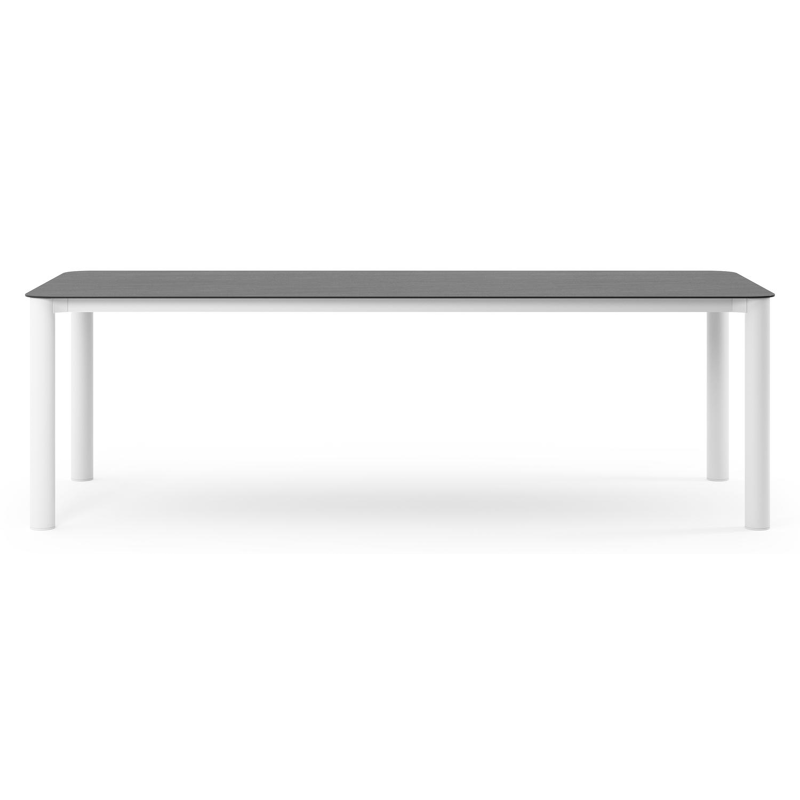 Table de jardin Orso rectangulaire arrondi en aluminium blanc et céramique pleine Basalt Black - Lg. 240 x Lrg. 100 x Haut. 73.5 cm