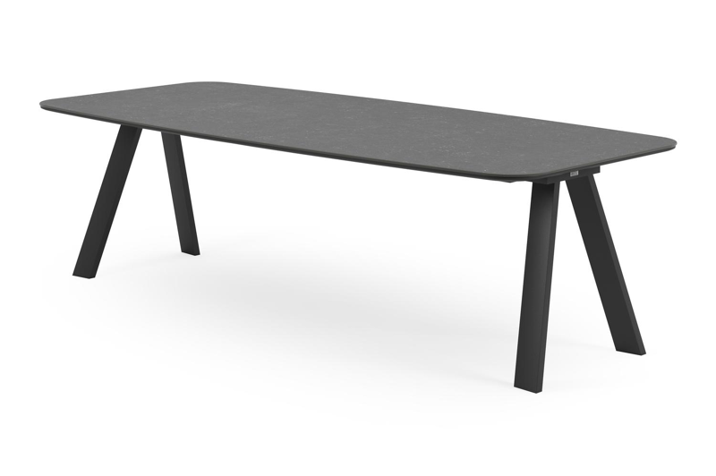 Cesano tuintafel in zwart aluminium en volkeramiek pierre bleue - L 255 x B 115 x H 74 cm