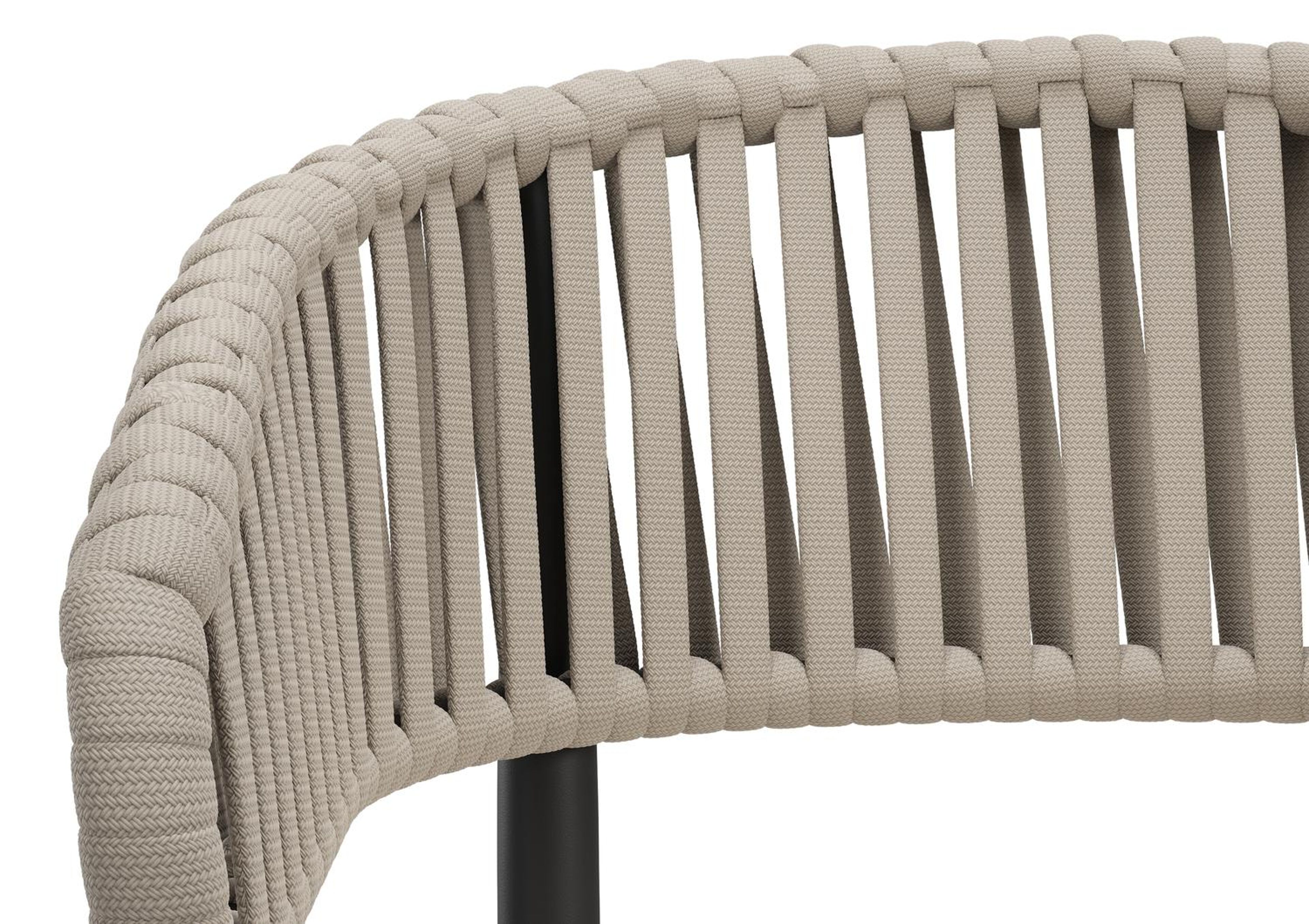 Tolfa stapelbare tuinstoel in zwart aluminium en beige verticaal geweven luxe vlakke brede rope met stoelkussen in All Weather Sunbrella® Luxe Natte White