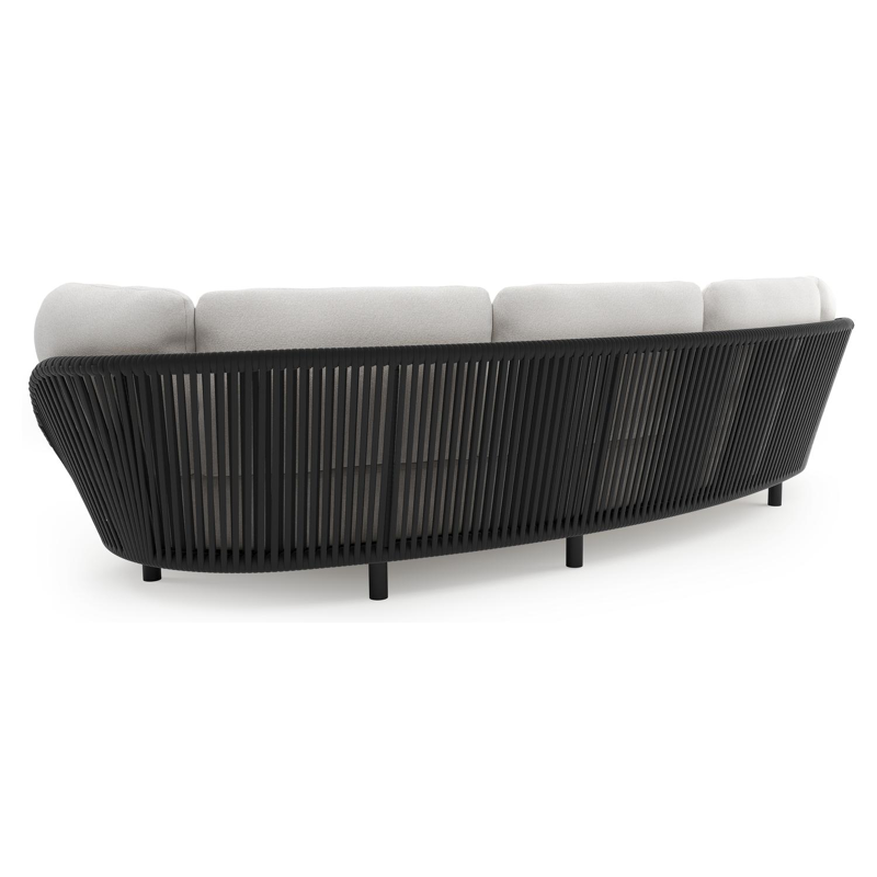 Lupino loungebank in zwart aluminium en zwart verticaal geweven luxe vlakke brede rope met soul optik all weather solica kussen