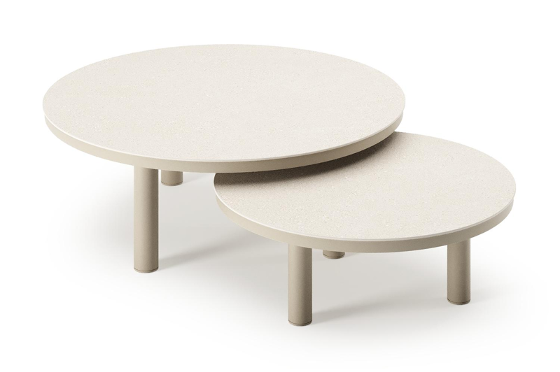 Table de basse Lindo en aluminium beige et sintered stone crema minerale