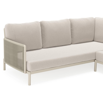 Amarante loungehoek in beige aluminium en beige verticaal geweven ronde rope met beige weather+ softtouch kussens