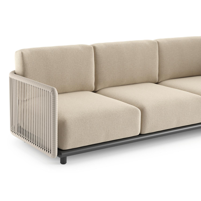 Organo loungeset in zwart aluminium en beige verticaal geweven luxe vlakke rope met althea chalk all weather Cosytica kussen