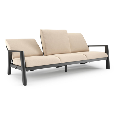 Canapé de jardin Cirello en aluminium noir et coussins en all weather sunbrella® luxe heritage papyrus