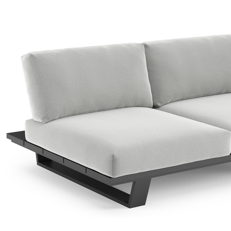 Pagino loungehoek in zwart aluminium met natte grey chine all weather sunbrella® luxe kussen