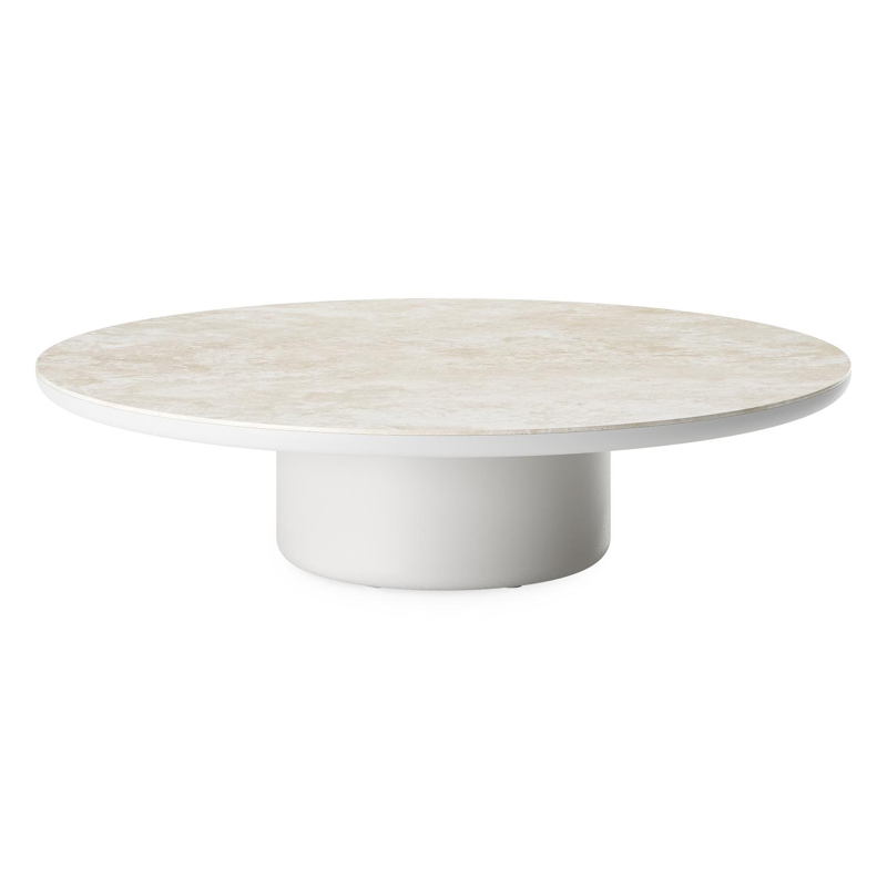 Table de basse Amico ronde en aluminium blanc et céramique pleine Rapolano - Diam. 110 x Haut. 28 cm