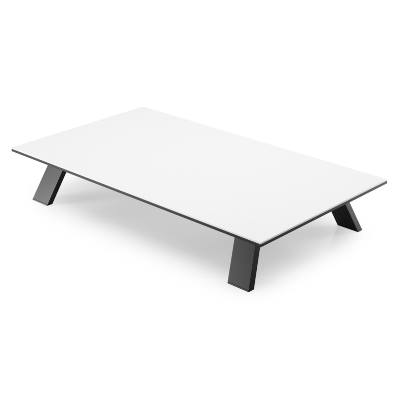Table de basse Cesano rectangulaire en aluminium noir et céramique pleine Arctic White - Lg. 140 x Lrg. 80 x Haut. 24.2 cm