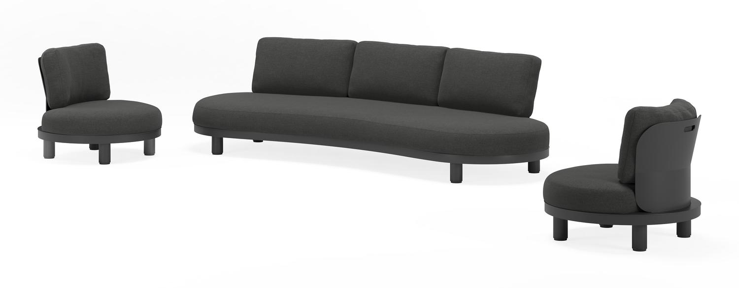 Donato loungeset in zwart aluminium met chartres sooty all weather sunbrella® luxe kussens