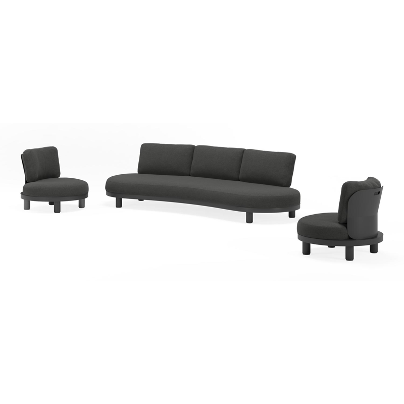 Donato loungeset in zwart aluminium met chartres sooty all weather sunbrella® luxe kussens