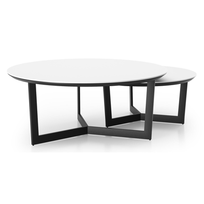 Lacrima set van 2 loungetafels rond in zwart aluminium en volkeramiek Arctic White - Dia. 85/65 x H 35/30 cm