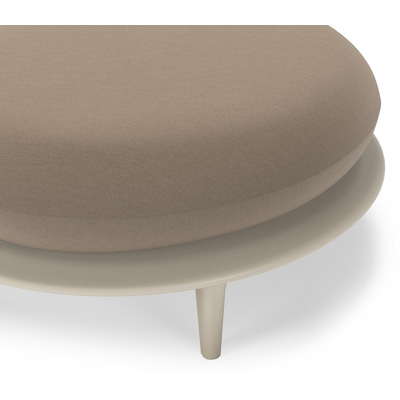 Pouf Bomero en aluminium beige et coussins en all weather sunbrella® luxe natte heather grey