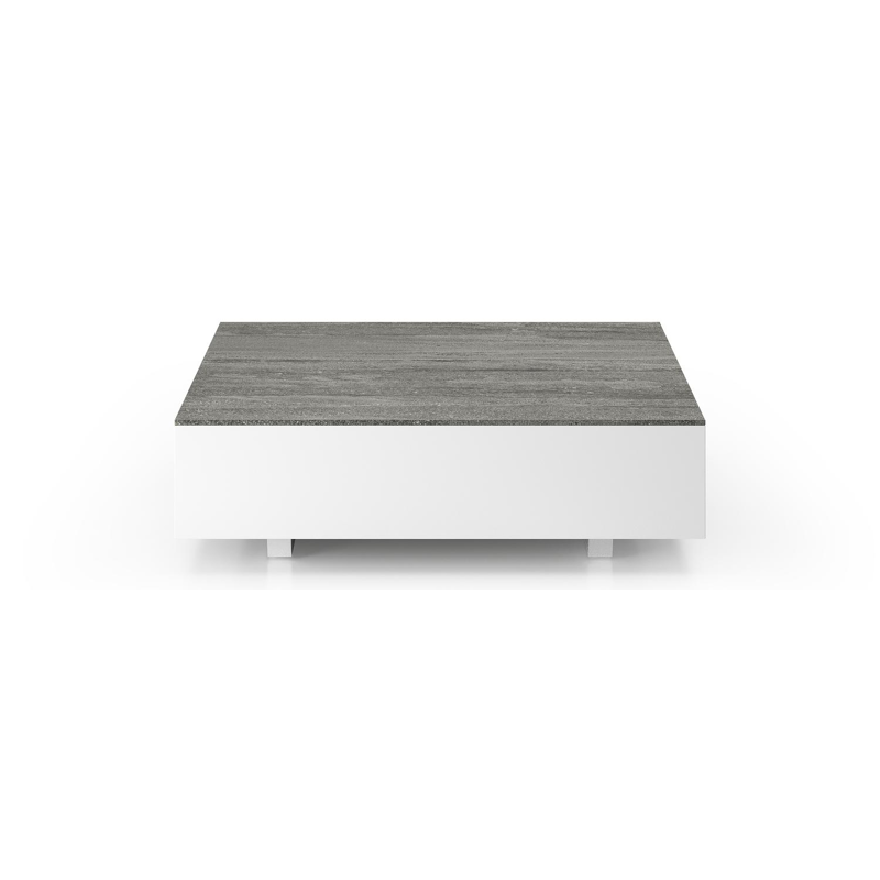Como loungetafel rechthoekig in wit aluminium en volkeramiek Aspen Grey - L 70 x B 80 x H 20 cm