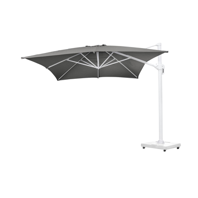 Rufina zweefparasol in wit aluminium met natte carbon beige all weather sunbrella® luxe parasoldoek - L1: 300 x L2: 400 cm (zonder voet)