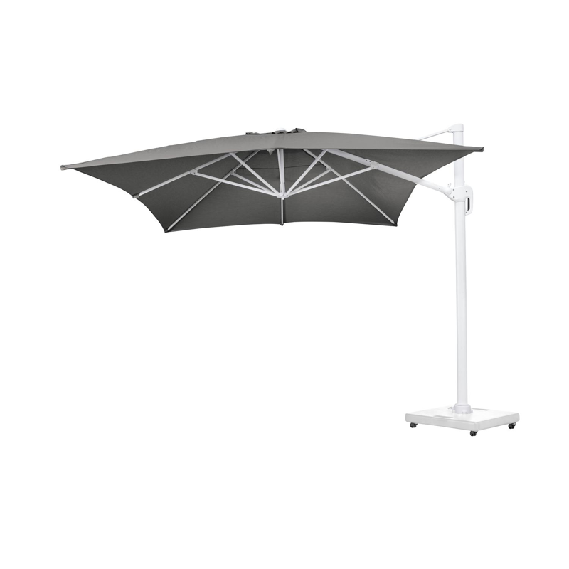 Rufina zweefparasol in wit aluminium met natte carbon beige all weather sunbrella® luxe parasoldoek - L1: 300 x L2: 400 cm (zonder voet)