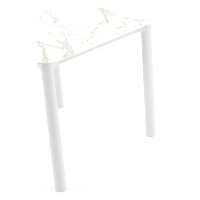 Table de jardin Orso rectangulaire arrondi en aluminium blanc et céramique pleine Calacatta - Lg. 90 x Lrg. 90 x Haut. 74.5 cm