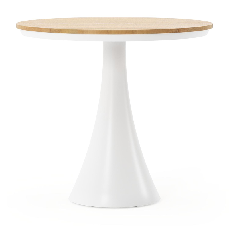Fano tuintafel in wit aluminium en teak - Dia. 85 x H 75 cm