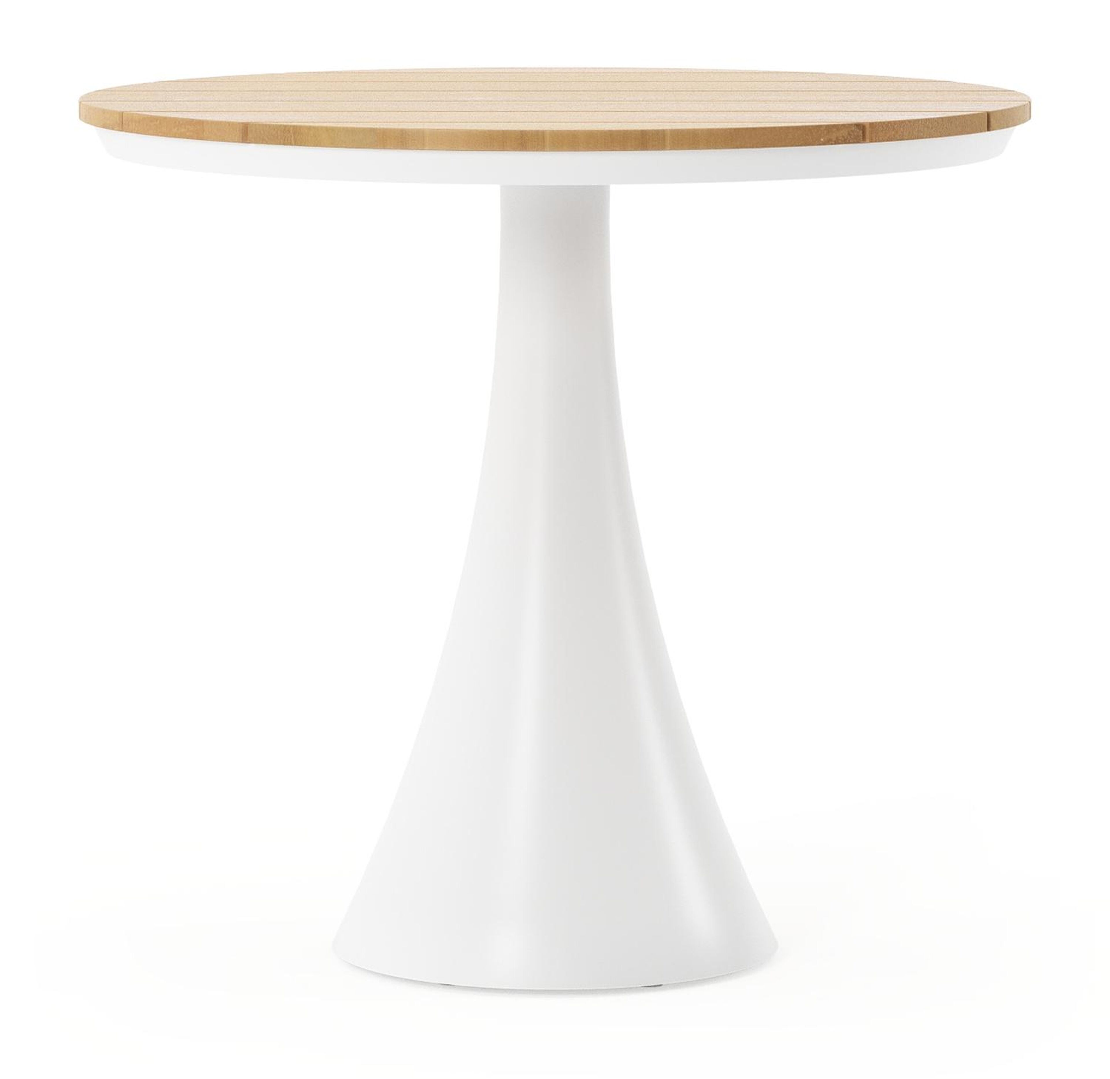 Table de jardin Fano ronde en aluminium blanc et teck - Diam. 85 x Haut. 75 cm