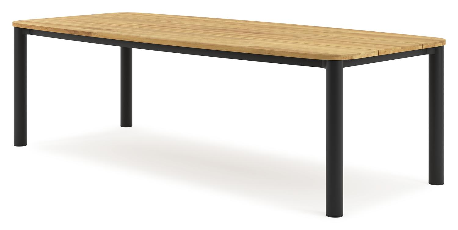 Orso tuintafel bootvorm in zwart aluminium en teak - L 255 x B 115 x H 75 cm