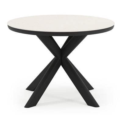 Pamplona tuintafel rond in zwart aluminium en sintered stone Crema minerale - Dia. 105 x H 72 cm