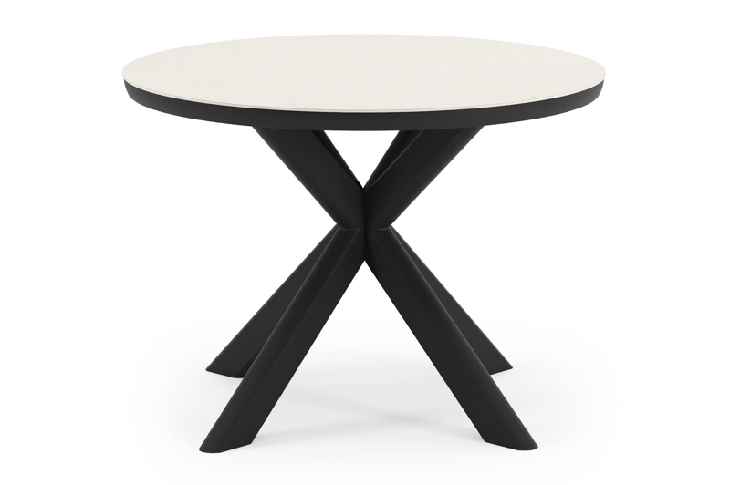 Pamplona tuintafel rond in zwart aluminium en sintered stone Crema minerale - Dia. 105 x H 72 cm