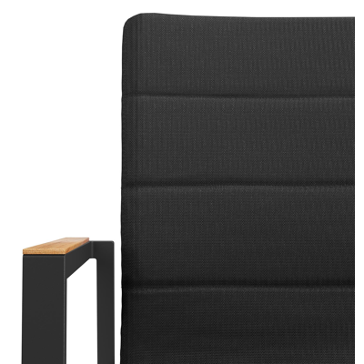 Cirello stapelbare tuinstoel in zwart aluminium en zwart luxe comfort textilene en teak armleuning