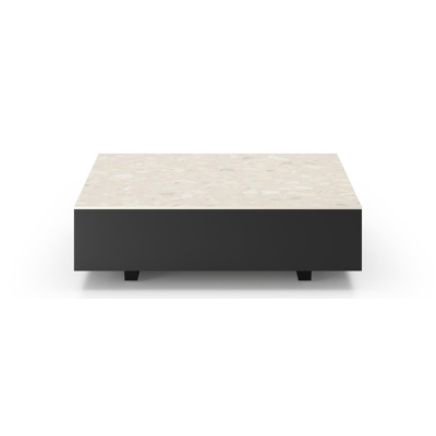 Como loungetafel rechthoekig in zwart aluminium en volkeramiek Retrostone - L 70 x B 80 x H 20 cm