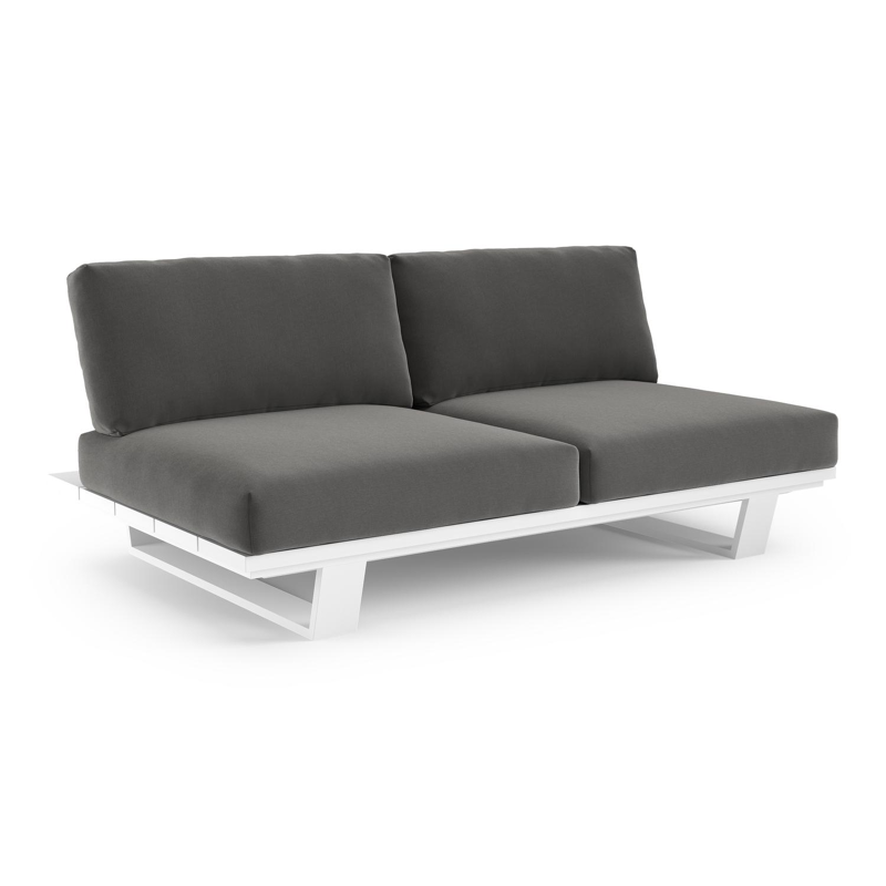 Canapé de jardin Pagino en aluminium blanc et coussins en all weather sunbrella® luxe natte charcoal chine