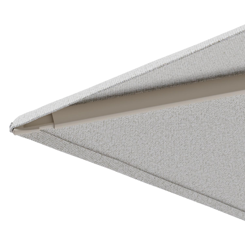 Minore zweefparasol met tiltfunctie in beige aluminium en Ego Birch All Weather Solica parasoldoek - L1 350 x L2 350 cm met parasolvoet Minore 260 kg met wielen