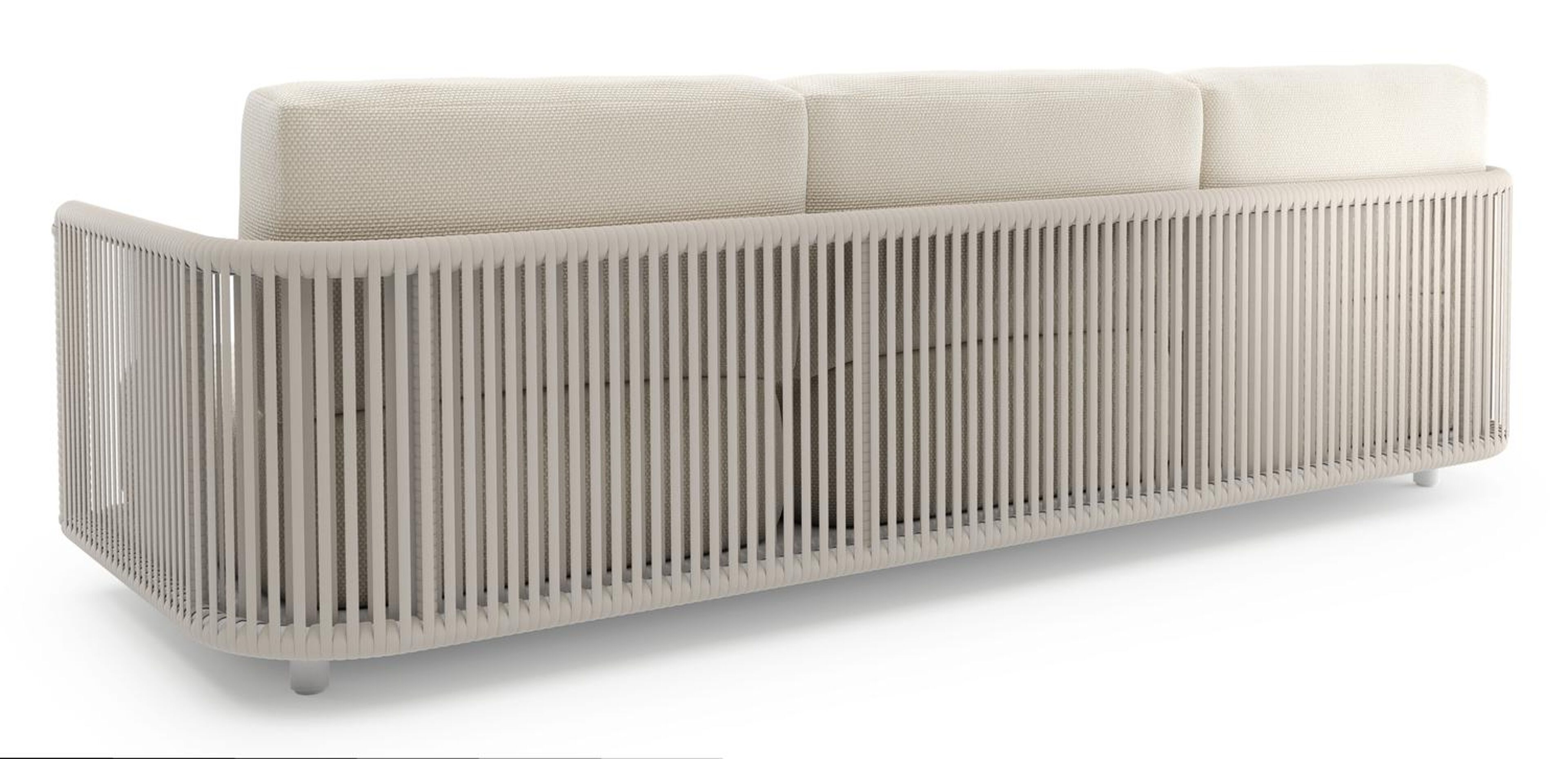 Organo loungebank 3-zit in wit aluminium en beige verticaal geweven luxe vlakke rope met althea off white All Weather Cosytica kussen
