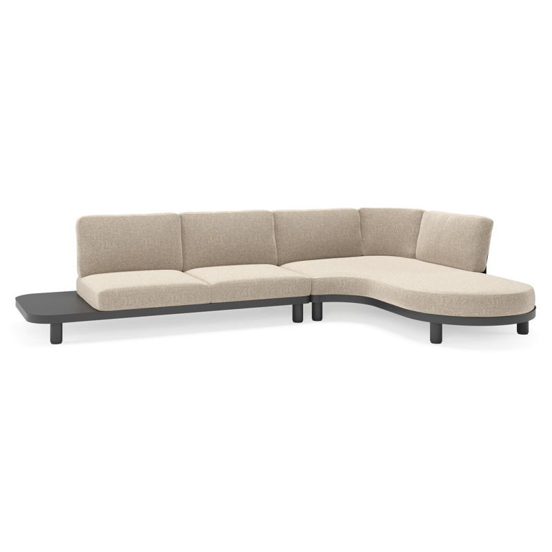 Donato loungehoek in zwart aluminium met all weather sunbrella® luxe Chartres Pewter kussen
