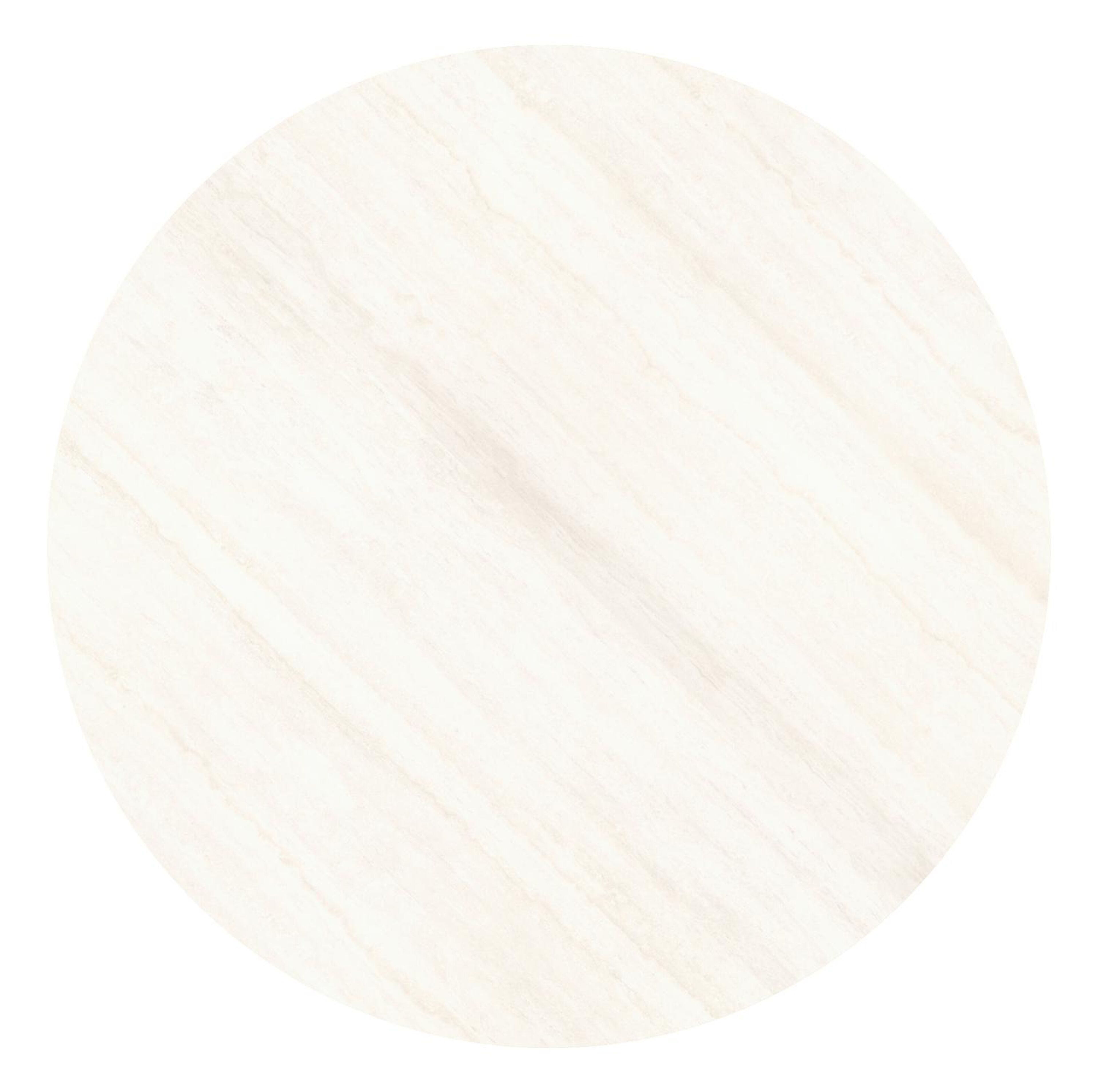 Table de jardin Amico rond en aluminium beige et céramique pleine Travertino Bianco - Diam. 148 x Haut. 73.5 cm