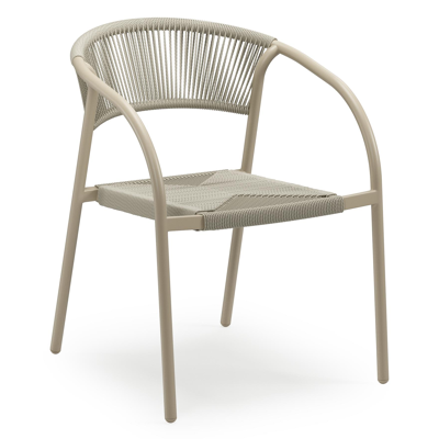 Melo stapelbare tuinstoel in beige aluminium en beige gedraaide ronde wicker
