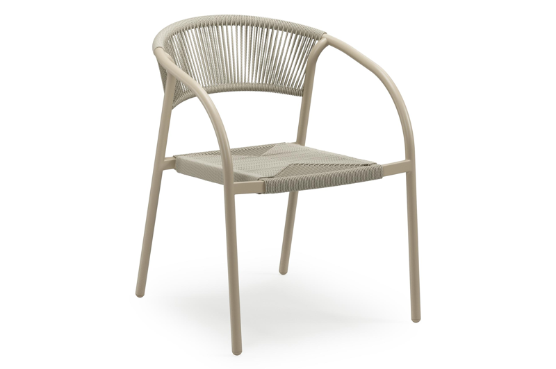 Melo stapelbare tuinstoel in beige aluminium en beige gedraaide ronde wicker