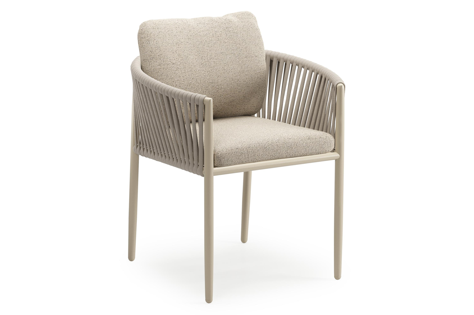 Chaise de jardin Organo en aluminium beige et corde luxe plate beige tissée verticalement avec coussin en All Weather Cosytica Marbella Beige