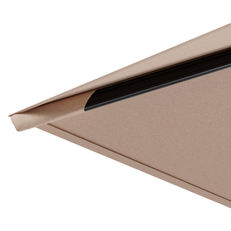 Avola zweefparasol met tiltfunctie in zwart aluminium en Natte Linen Chalk Sunbrella Premium parasoldoek - L1 200 x L2 300 cm met parasolvoet Avola 90 kg