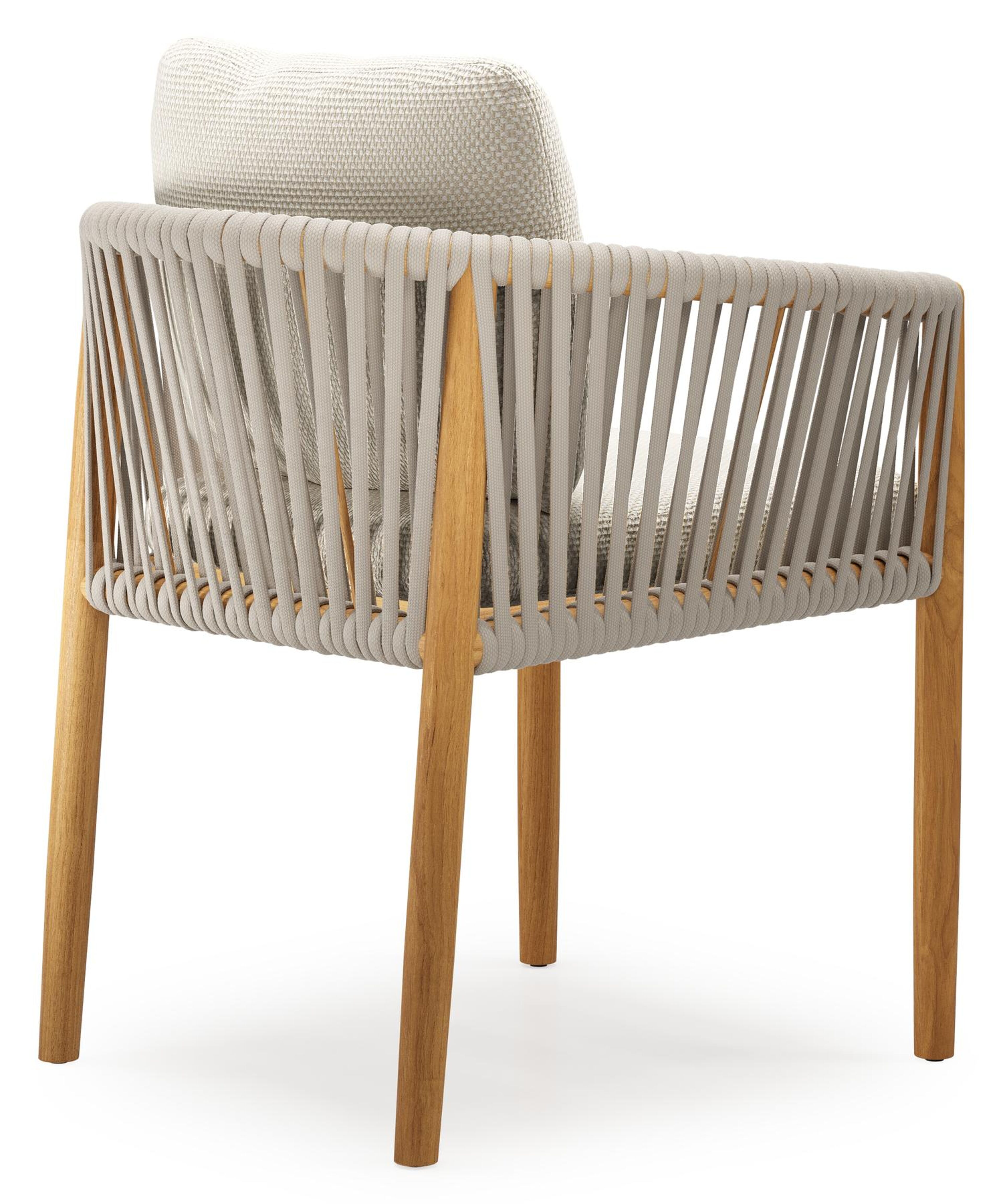 Organo tuinstoel in teak en beige verticaal geweven luxe vlakke rope met zitkussen in All Weather Cosytica Althea Off White