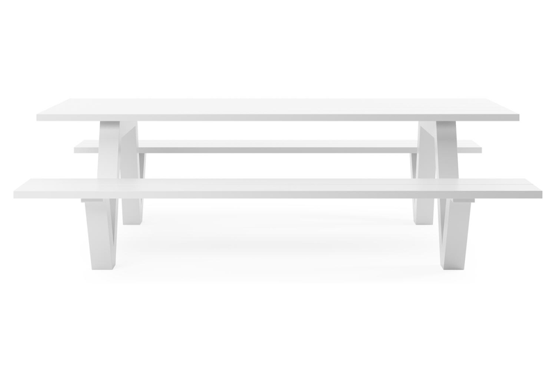Norma picknicktafel in wit aluminium - L 240 x B 213 x H 74 cm