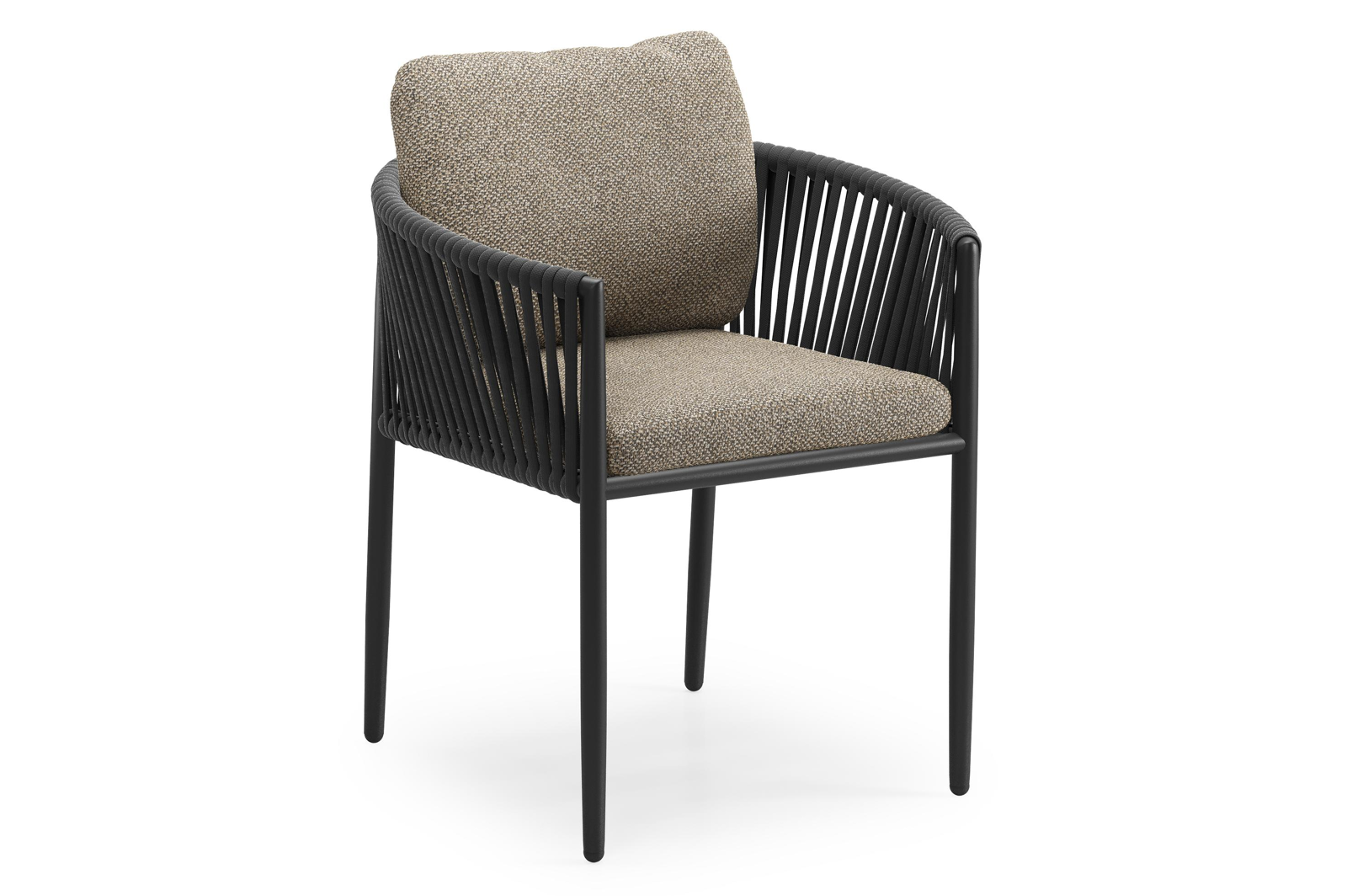 Chaise de jardin Organo en aluminium noir et corde luxe plate tissée verticalement noir avec coussin en madagascar burch all weather cosytica