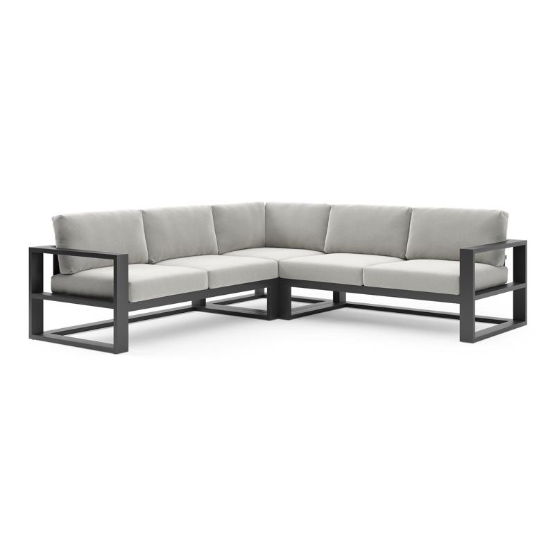 Verato loungehoek in zwart aluminium met lopi ash all weather sunbrella® luxe kussen