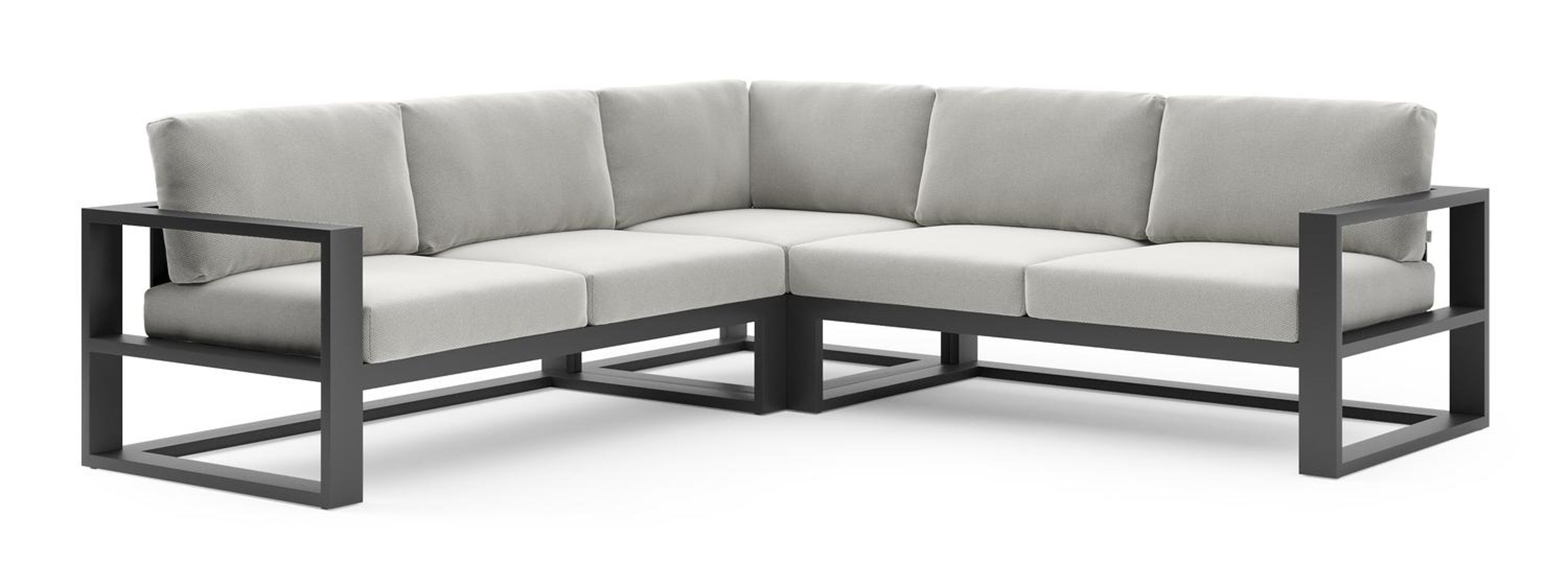 Verato loungehoek in zwart aluminium met lopi ash all weather sunbrella® luxe kussen
