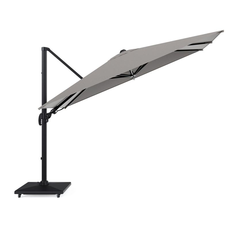 Avola zweefparasol met tiltfunctie in zwart aluminium met grijs weather+ softtouch parasoldoek - L1 200 x L2 300 cm met parasolvoet Avola 90 kg