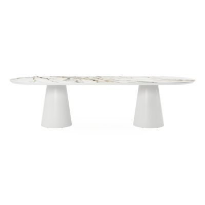 Donato tuintafel in wit aluminium en volkeramiek calacatta luxe - L 300 x B 110 x H 74 cm