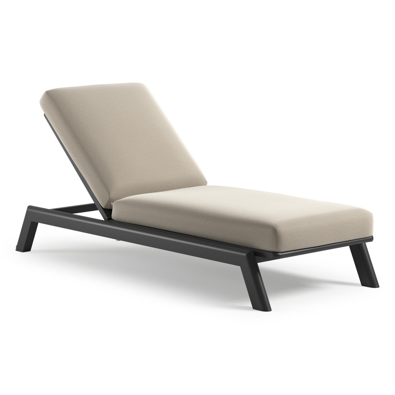 Chaise longue réglable Cirello avec système de pompe en aluminium noir et coussin en all weather Sunbrella® luxe lopi marble