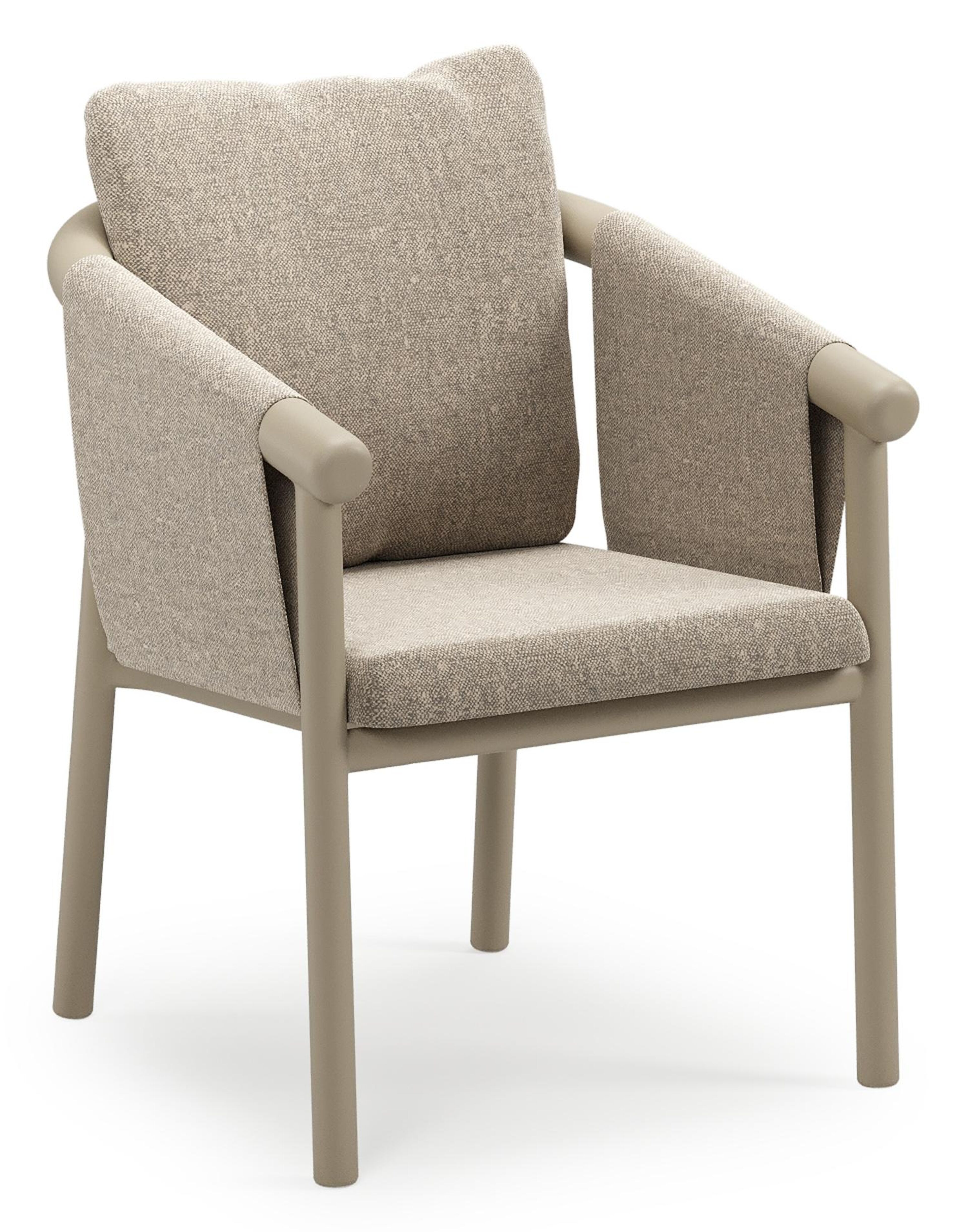 Chaise de jardin empilable Amico en aluminium beige et aluminium beige avec coussin en All Weather Sunbrella® Luxe Chartres Pewter