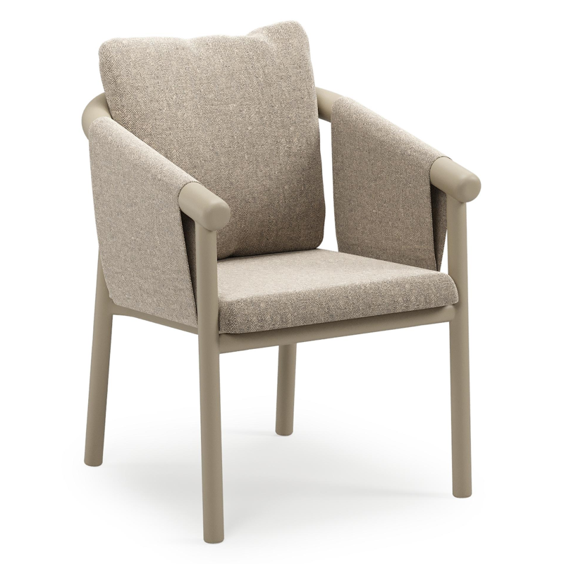 Chaise de jardin empilable Amico en aluminium beige et aluminium beige avec coussin en All Weather Sunbrella® Luxe Chartres Pewter
