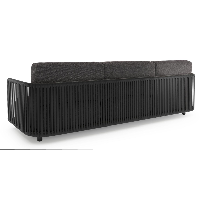 Organo loungebank in zwart aluminium en zwart verticaal geweven luxe vlakke rope met firenze tunder all weather Solica kussen