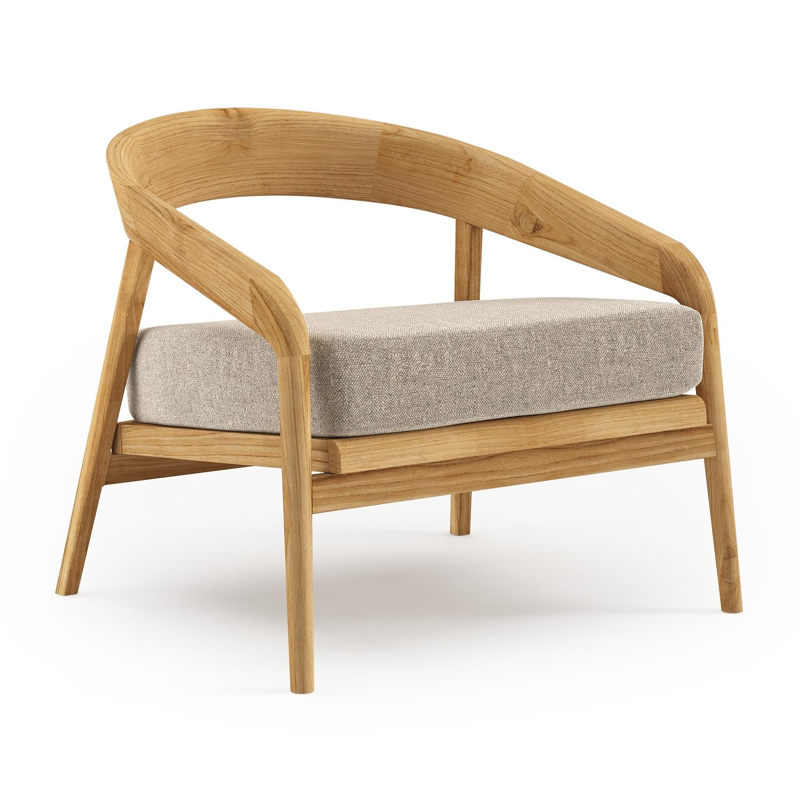 Lacrima loungestoel in teak met chartres pewter all weather Sunbrella® luxe kussen